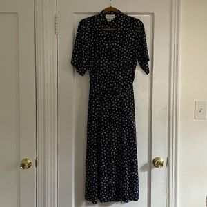 100% Belted Silk Floral Pattern Dress